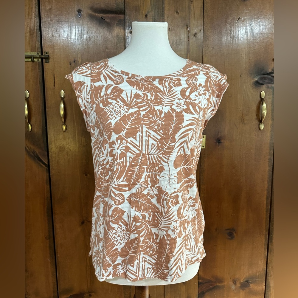 Jane and Delancey Women’s Top Sz Small orange tropical flowers cap sleeve ruffle